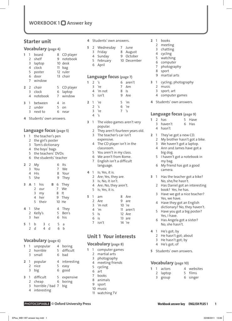 answer key focus on vocabulary 1