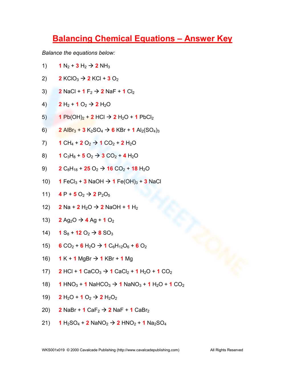 answer key for balancing equations worksheet