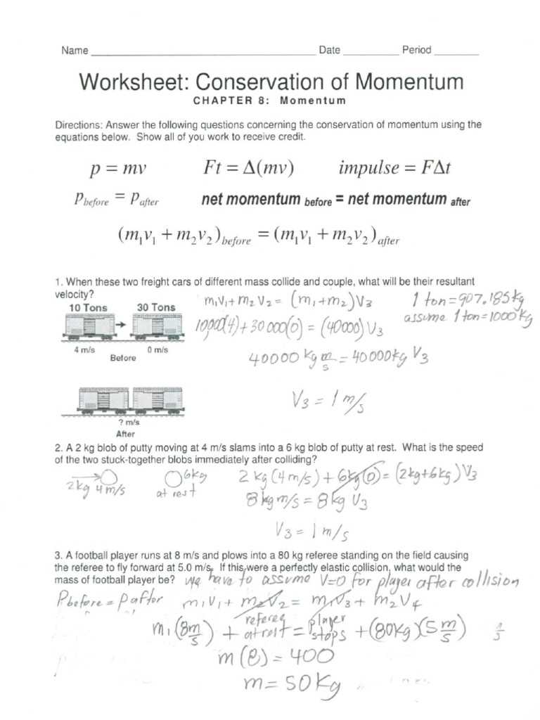 answer key momentum worksheet answers