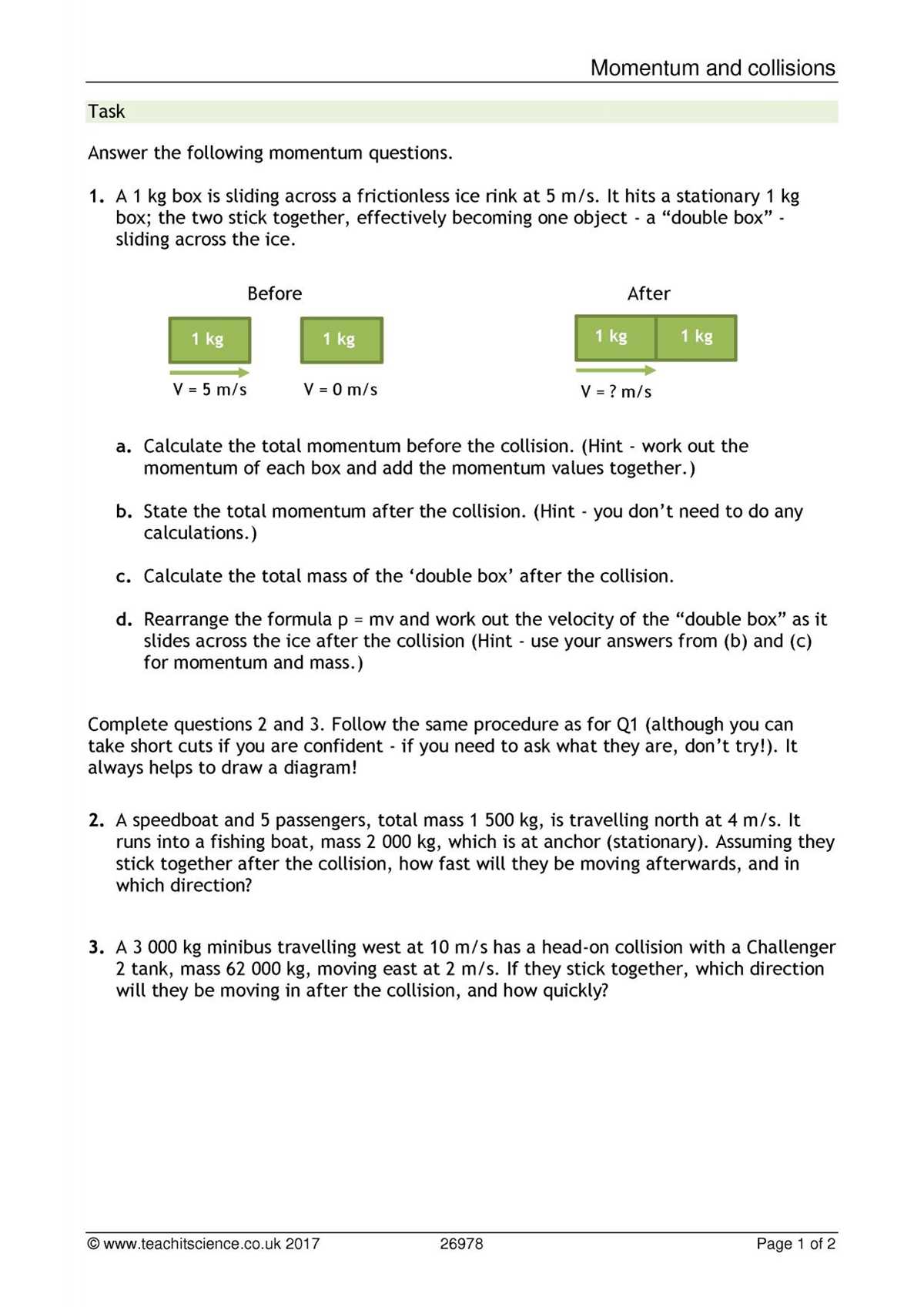 answer key momentum worksheet answers