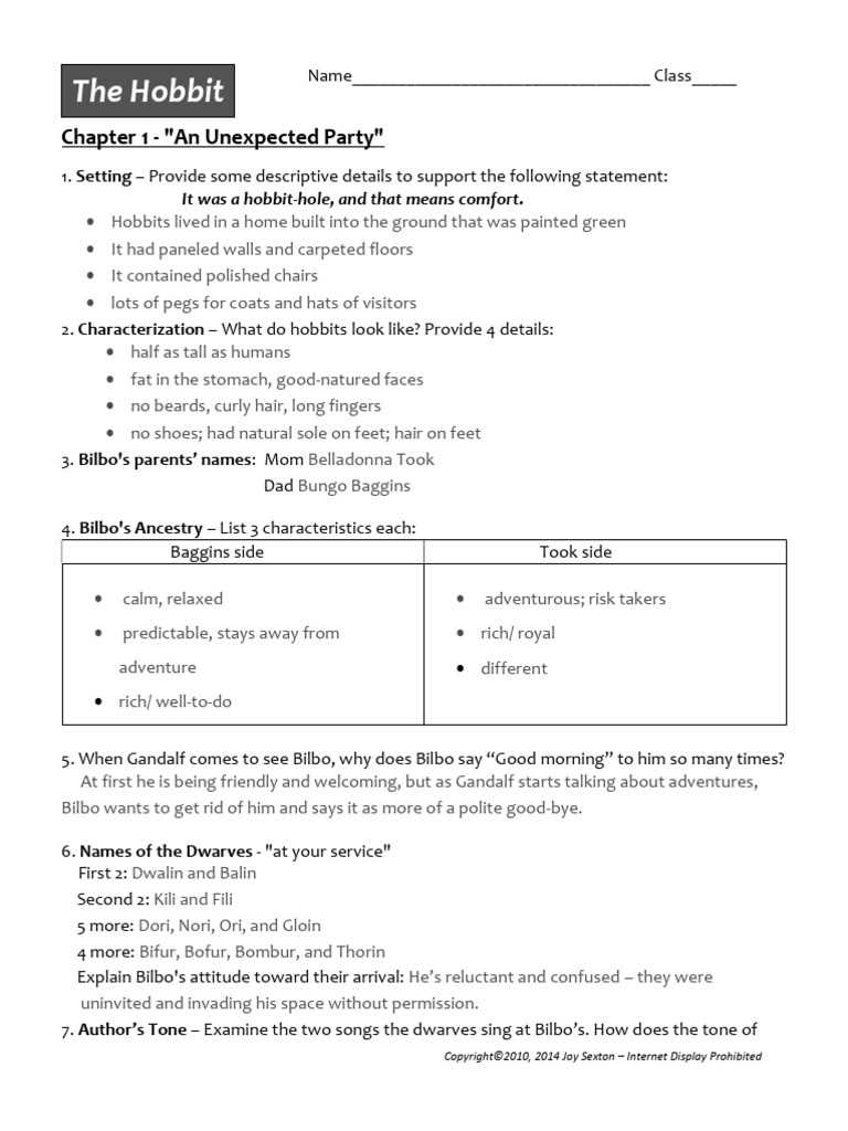 answer key short answer study guide questions the hobbit