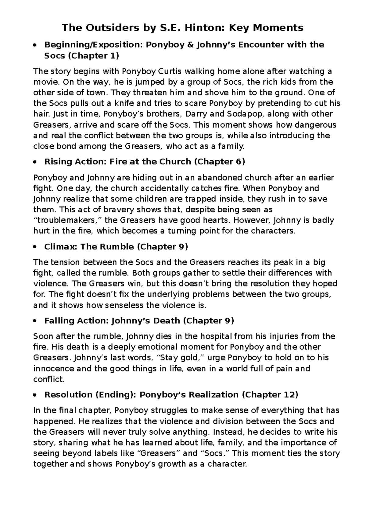 answer key the outsiders plot diagram