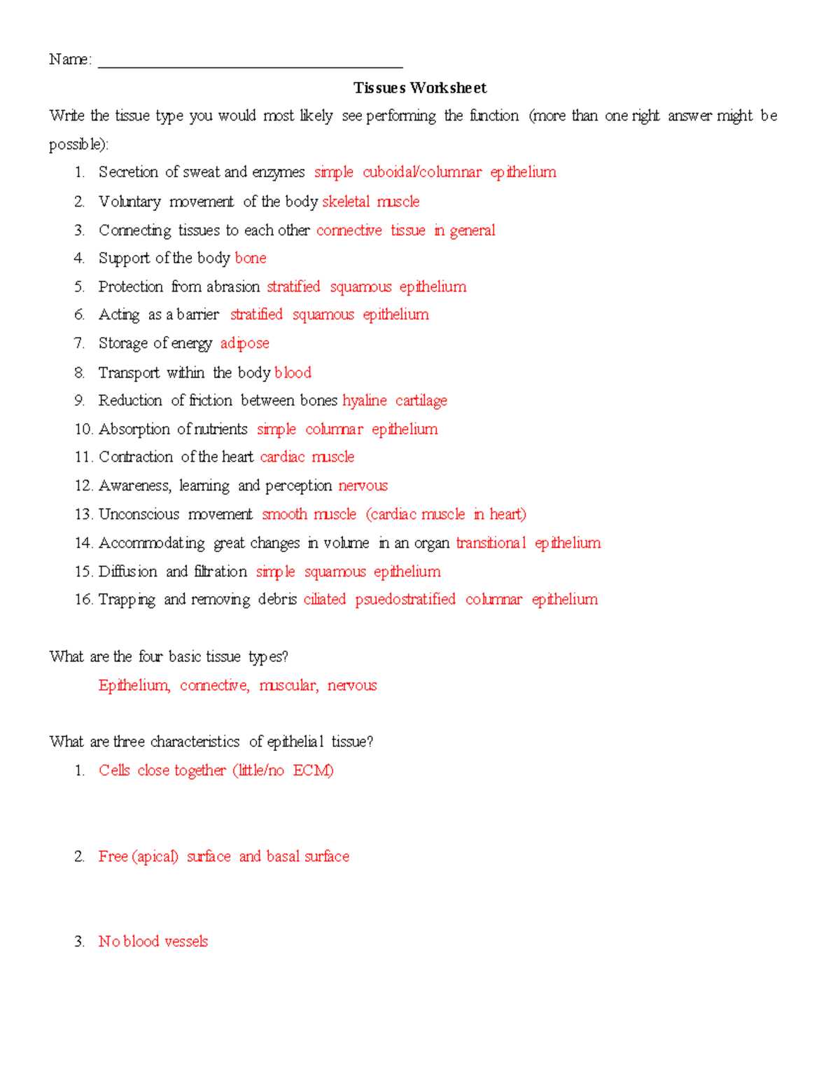 answer key tissue worksheet answers