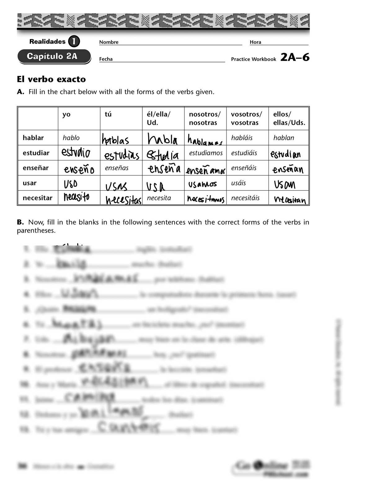 answer key to realidades 1 workbook