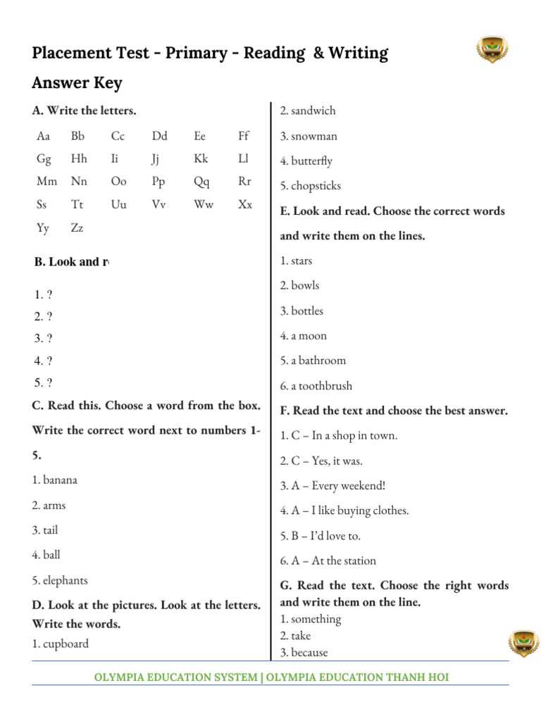 answer keys for daybook of reading and writing