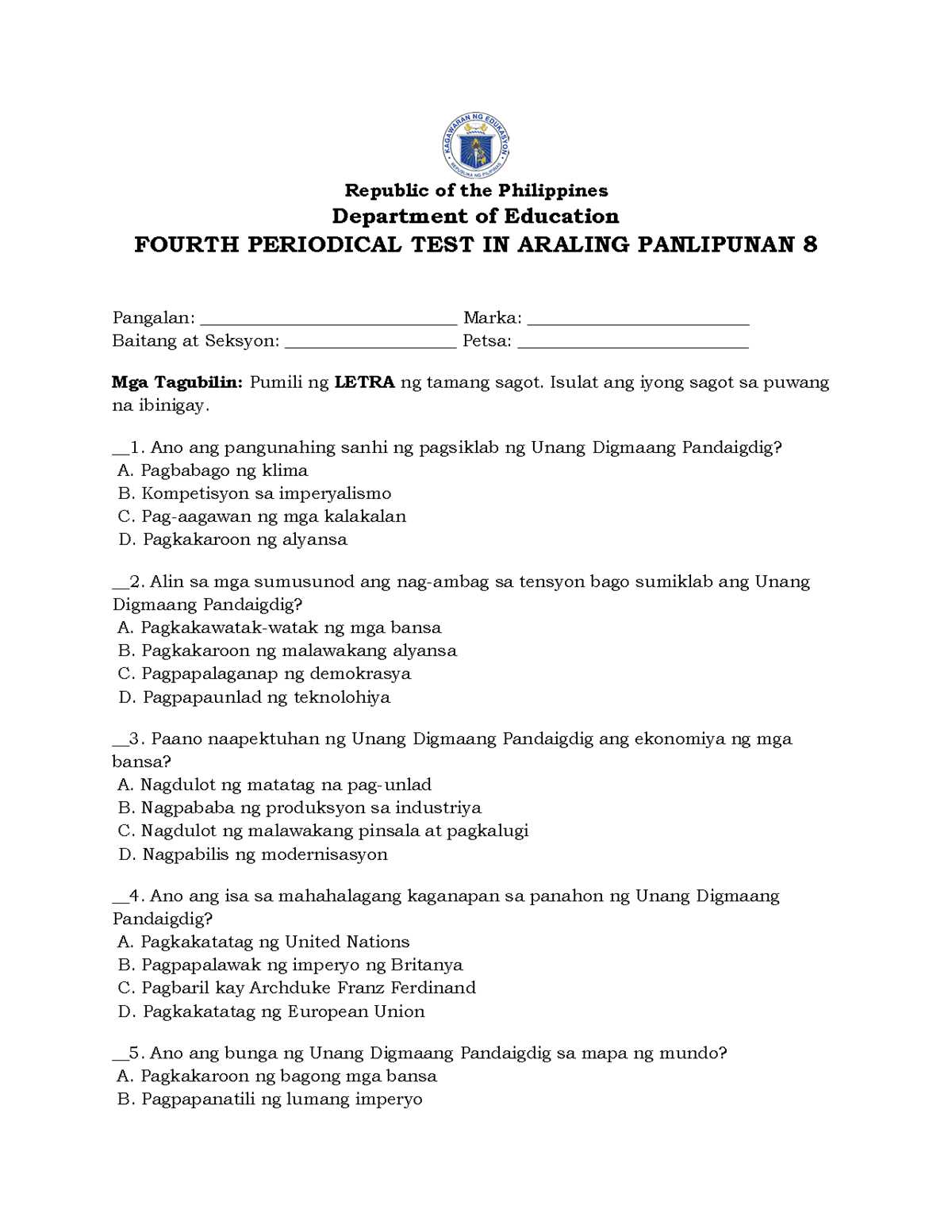 araling panlipunan grade 8 module 4th quarter answer key