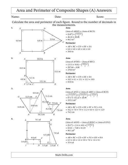 area and perimeter of composite figures puzzle answer key