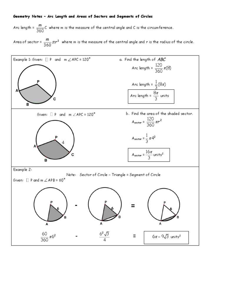 areas of circles and sectors answer key