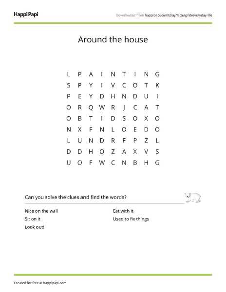 around the house word search answers key