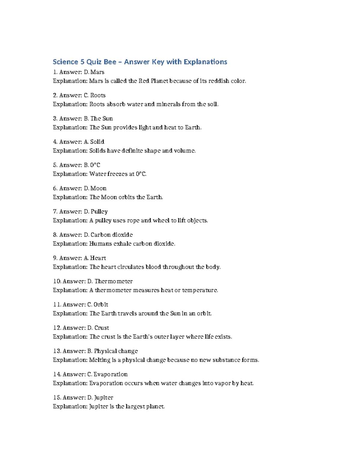 pearson realize science grade 6 answer key