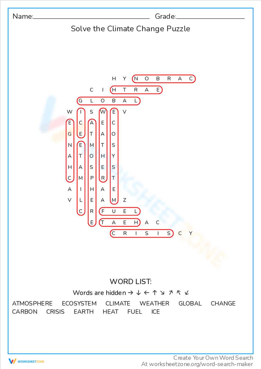 atmosphere and climate word search answers key