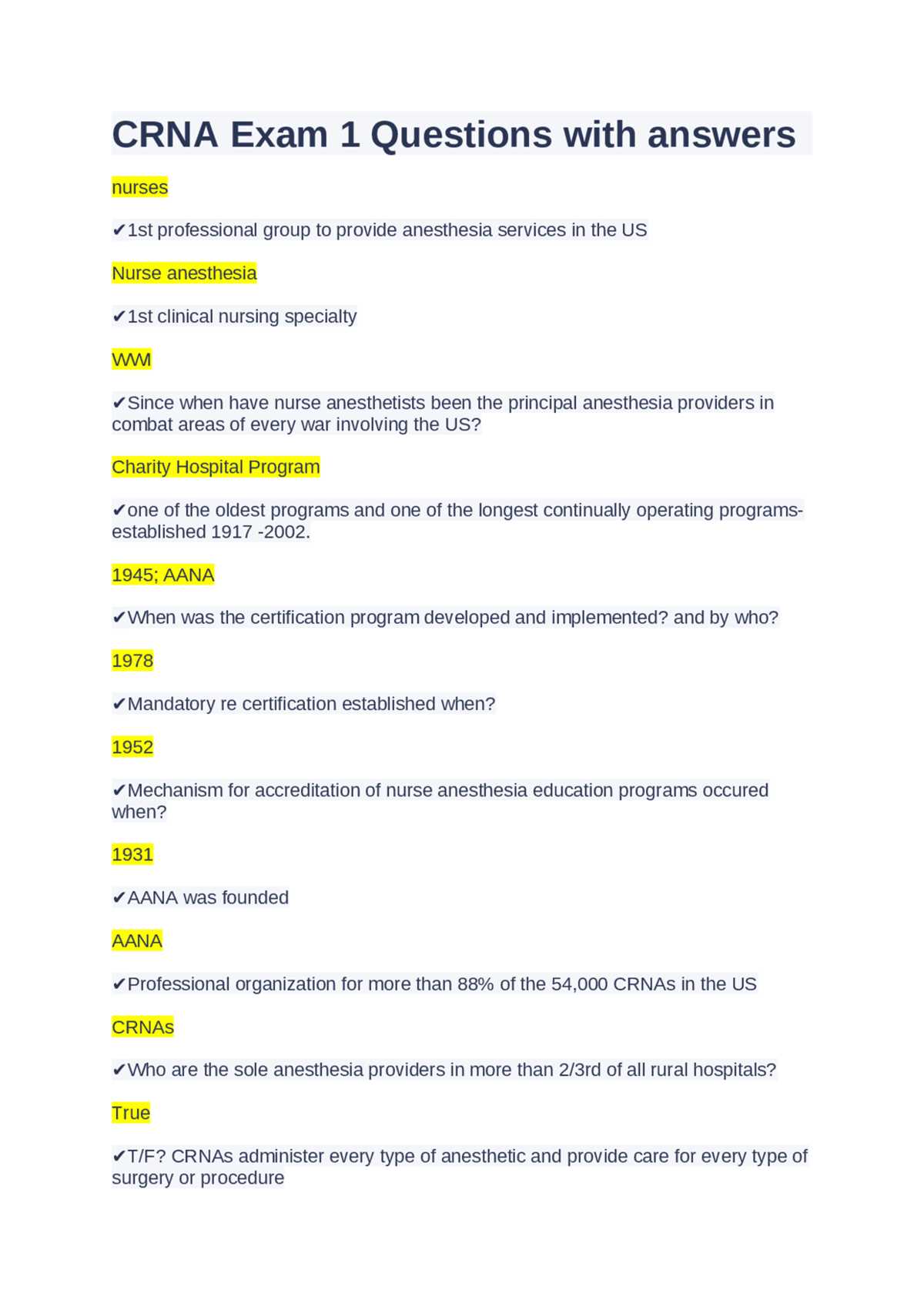 current reviews for nurse anesthetists answer key