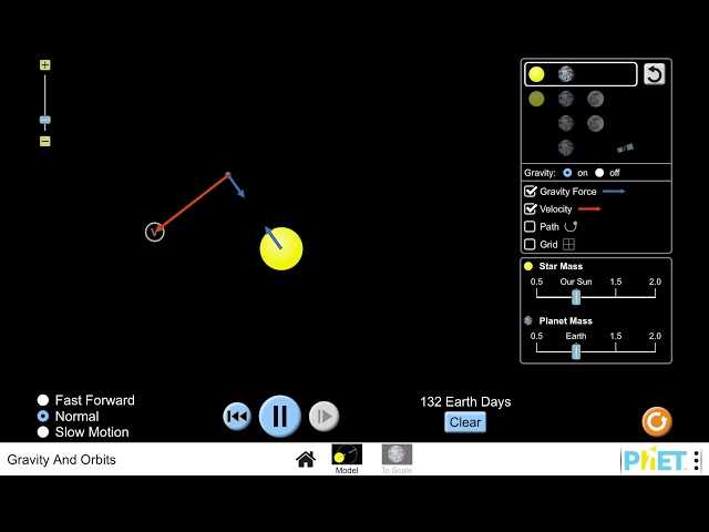 gravity and orbits phet simulation answer key