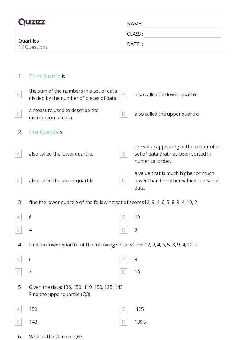 finding quartiles answer key