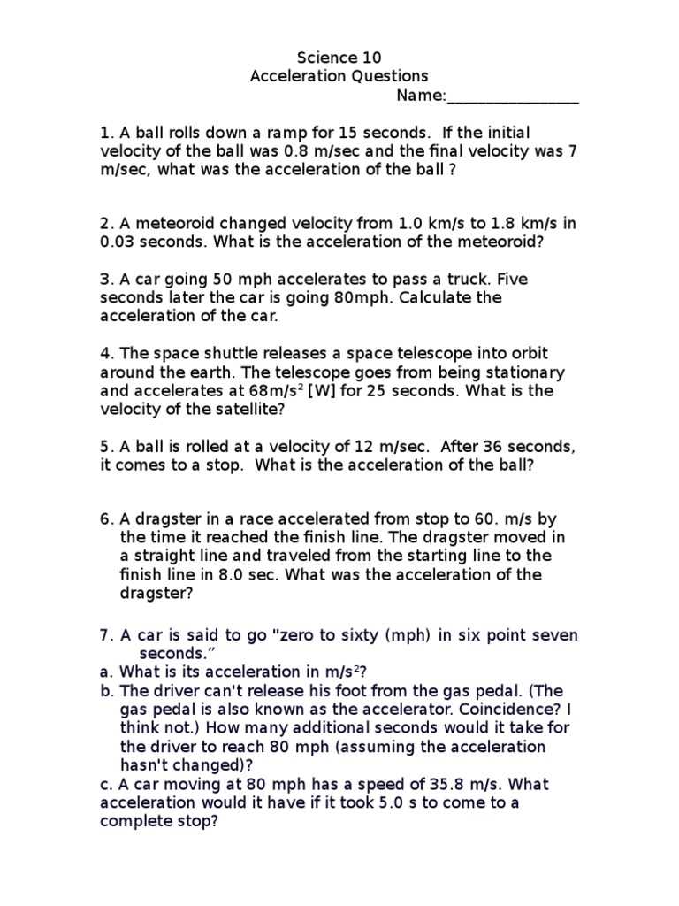 acceleration answer key