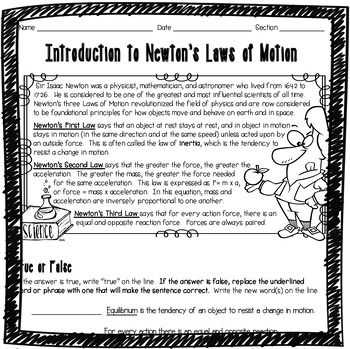 newtons laws of motion packet answer key