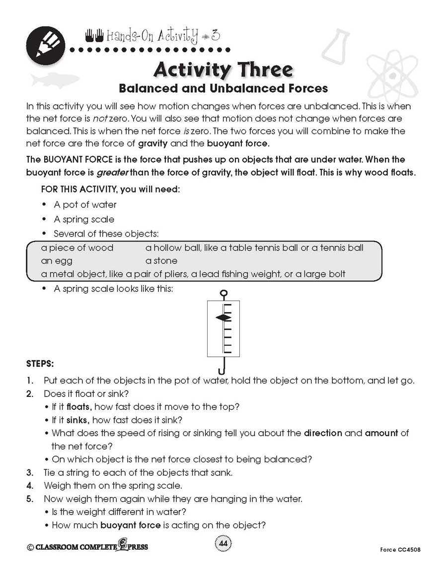 balanced vs unbalanced forces worksheet with answer key