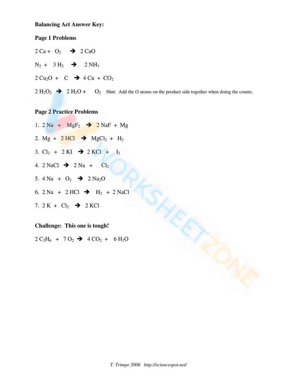balancing act worksheet answer key