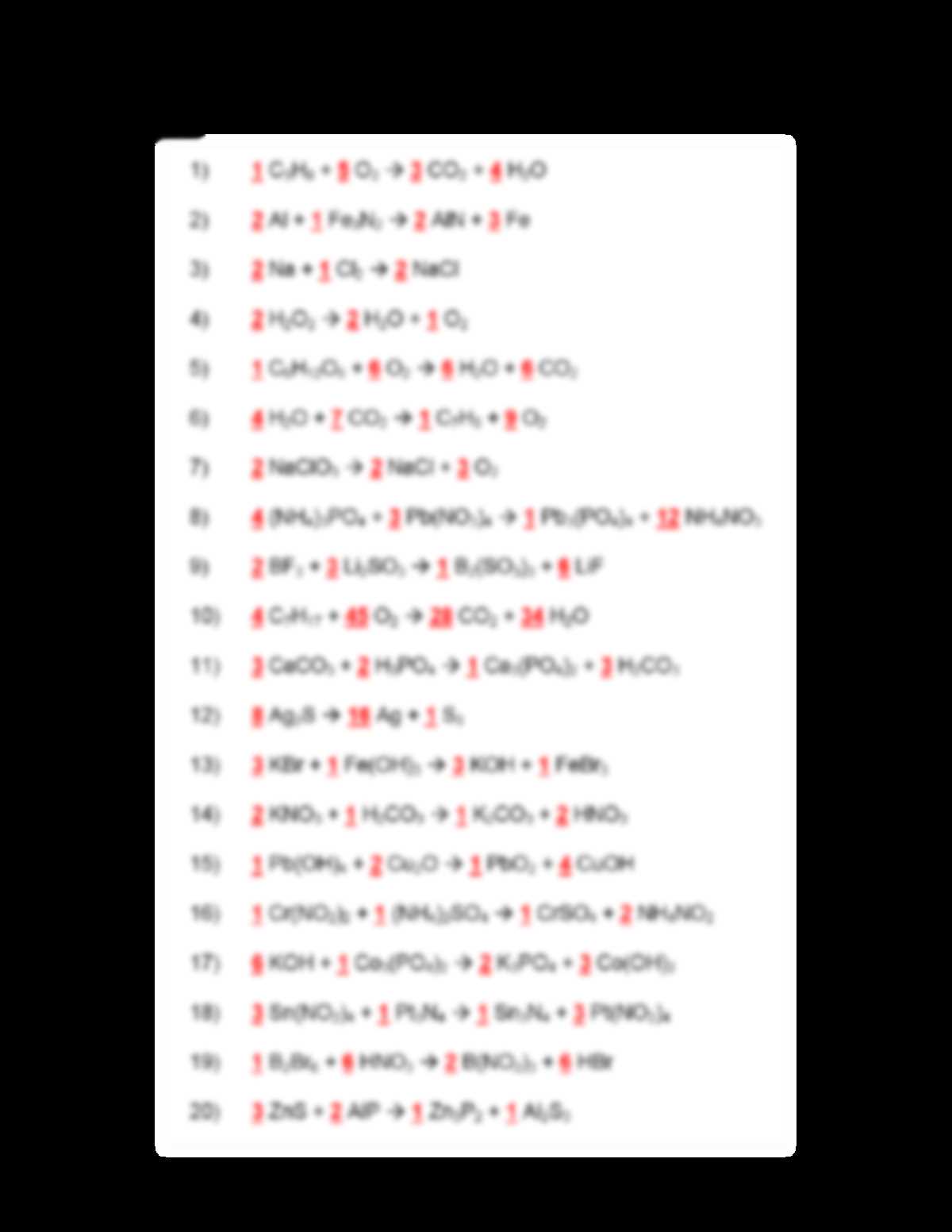 balancing equations labster answer key