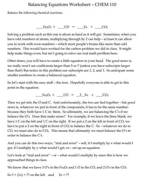 balancing equations race answer key