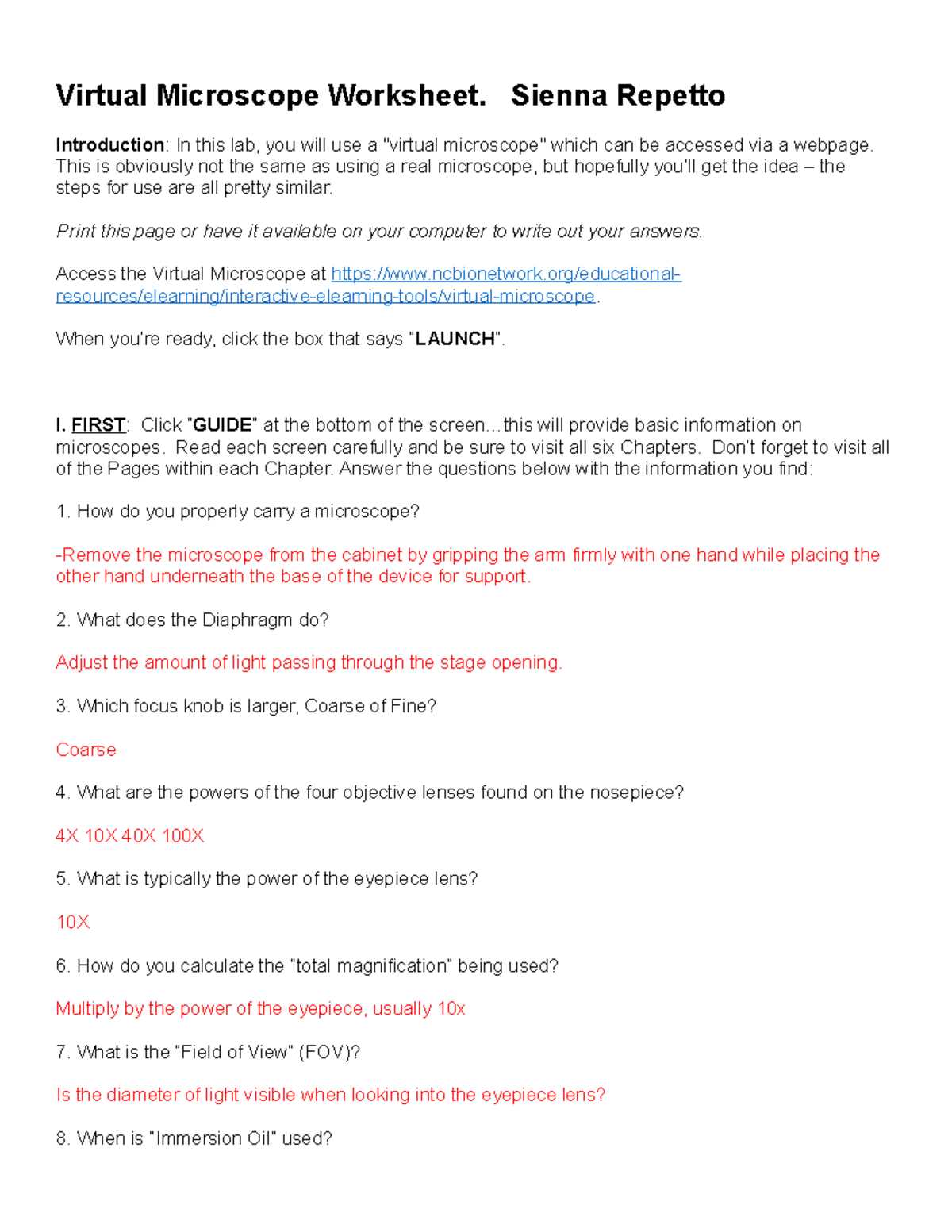 answer key virtual microscope lab worksheet answers