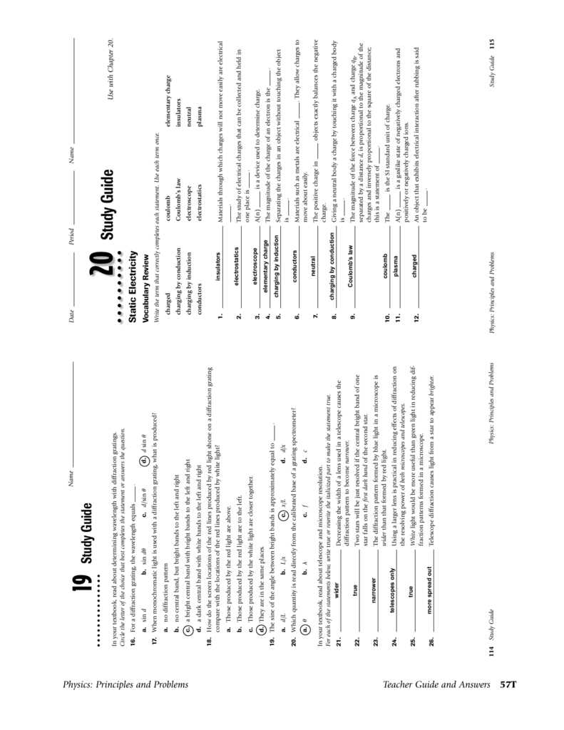 physics principles and problems resources answer key
