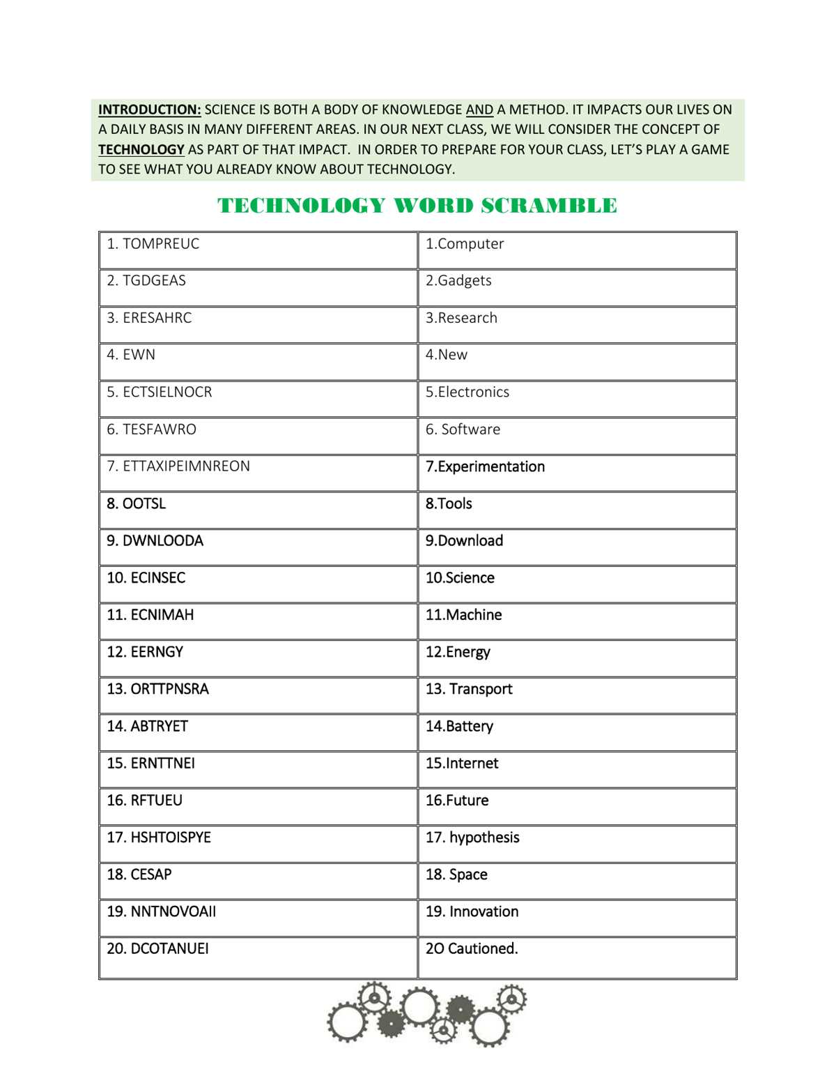 computer terms word scramble answer key