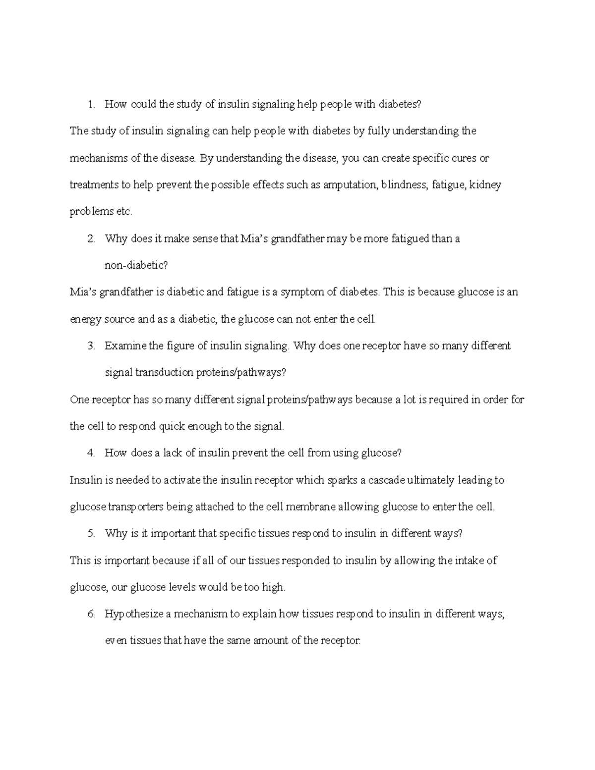 diabetes and insulin signaling answer key