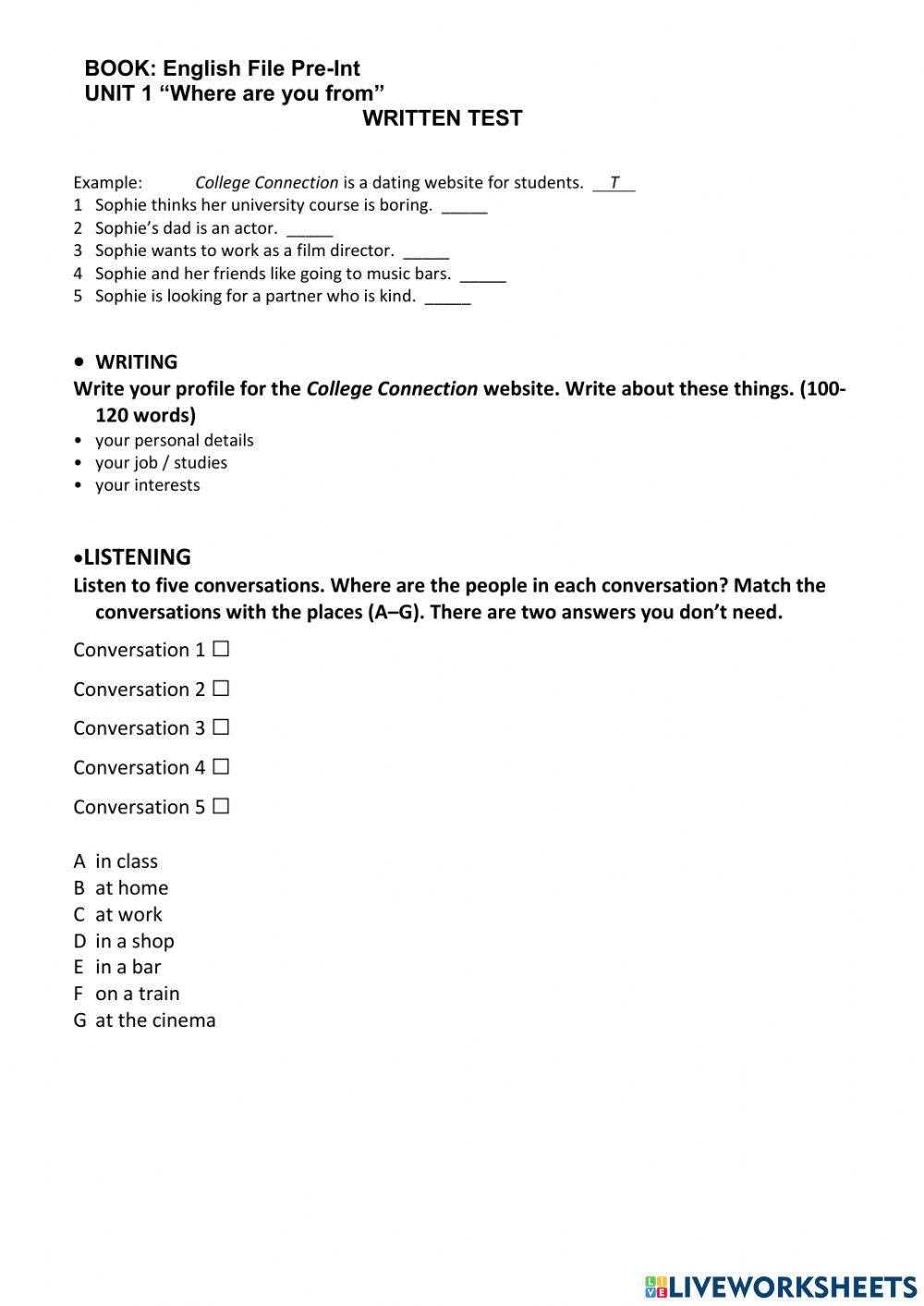 english file intermediate test 8 answer key