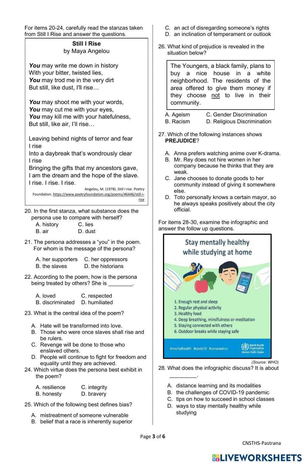diagnostic test for grade 10 math with answer key