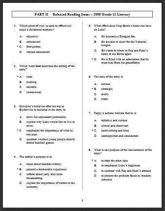 mcas practice test english language arts grade 8 answer key