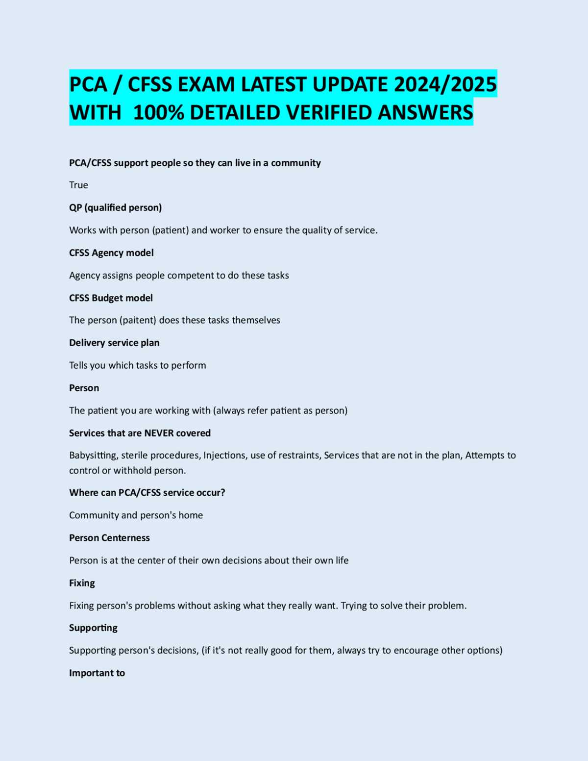 pca test answer key