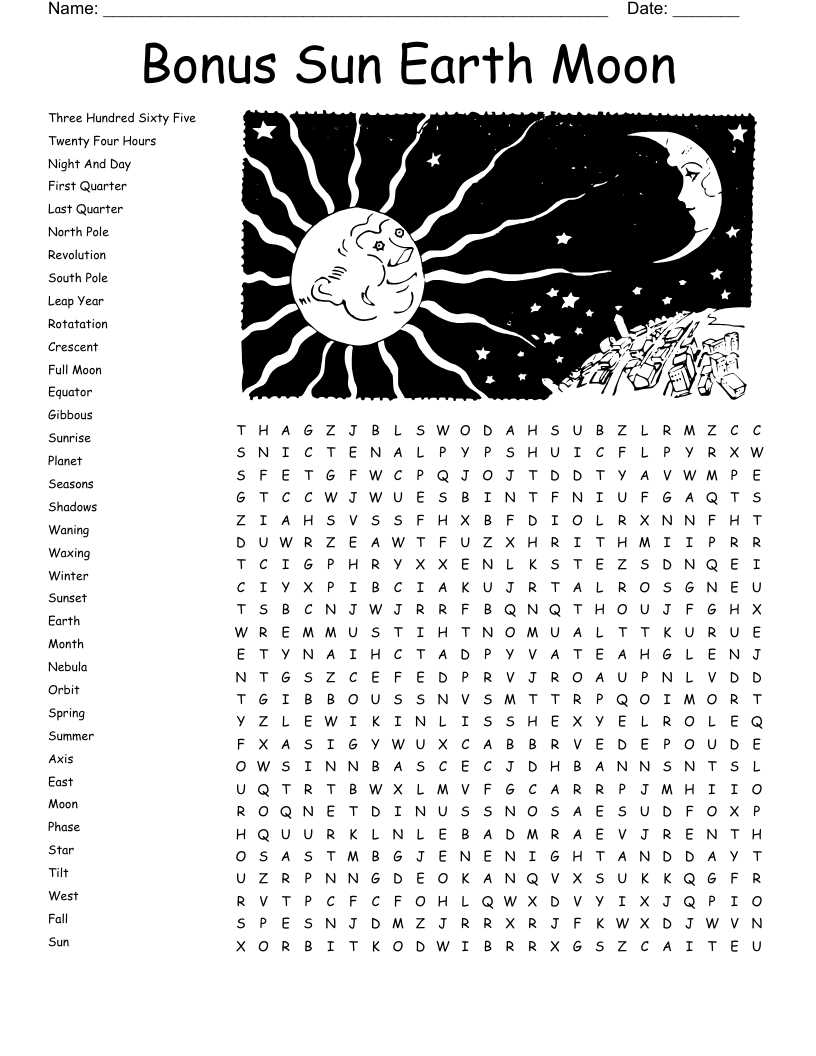 earth moon and sun key terms worksheet answers
