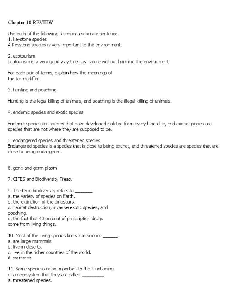 chapter 10 biodiversity review answer key