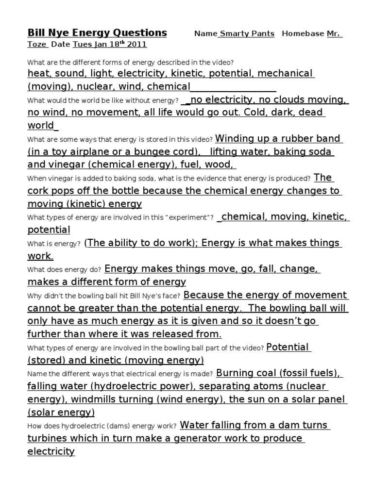 bill nye the sun worksheet answer key