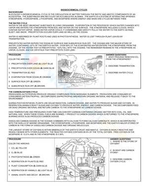 biogeochemical cycles worksheet answer key