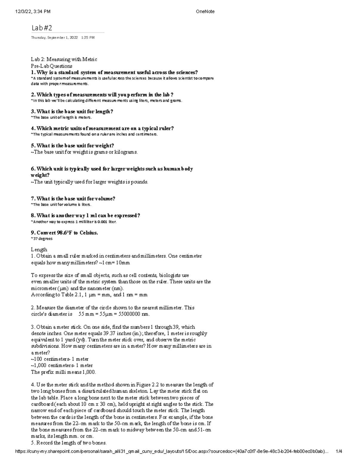 biology measurements lab answer key
