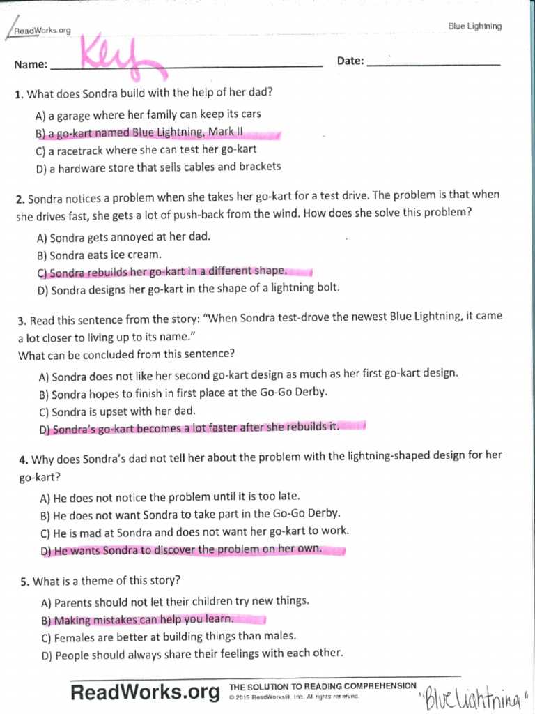 blue lightning answer key