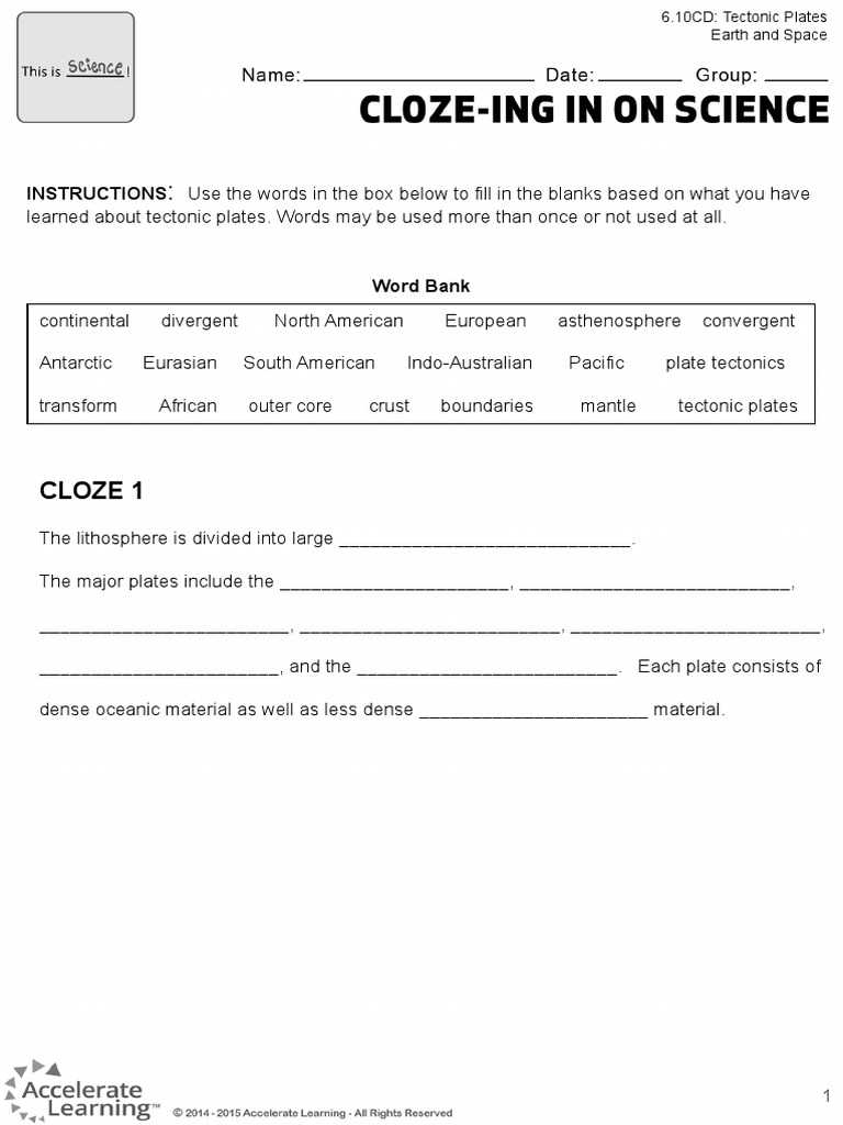 cloze ing in on science plate tectonic theory answer key