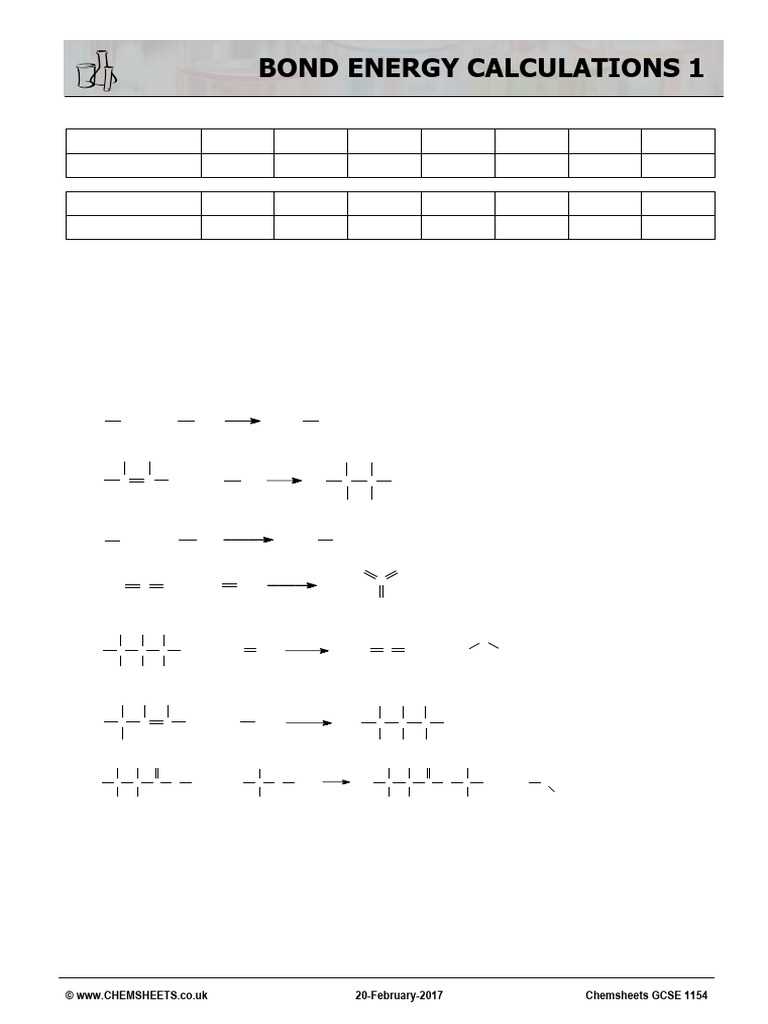 bond energy worksheet answer key