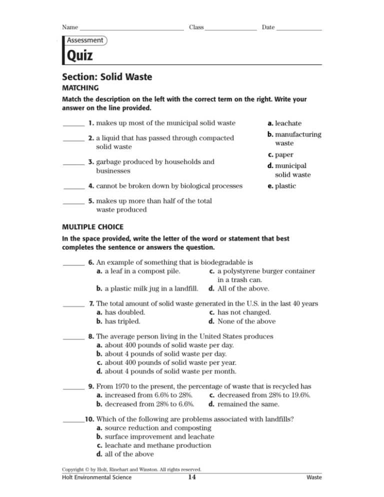 skills worksheet active reading solid waste answer key