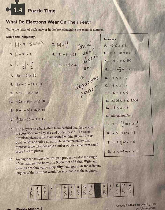 4.2 puzzle time answers key algebra 1