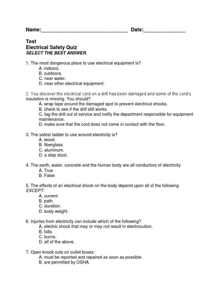 electricity test answer key