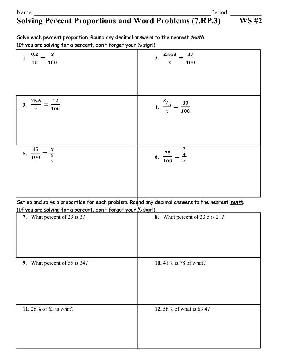 writing and solving proportions test with answer key