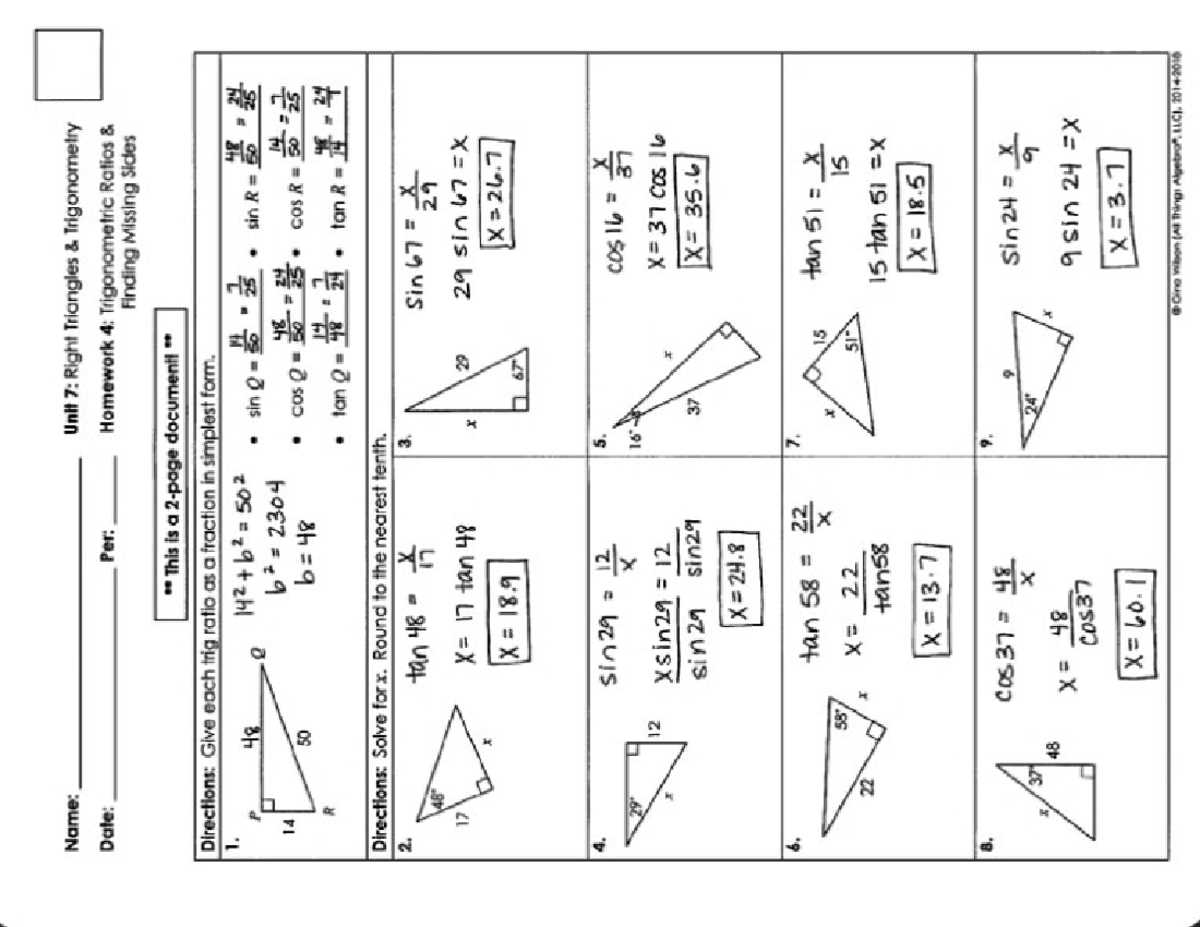 chapter 7 right triangles and trigonometry answer key
