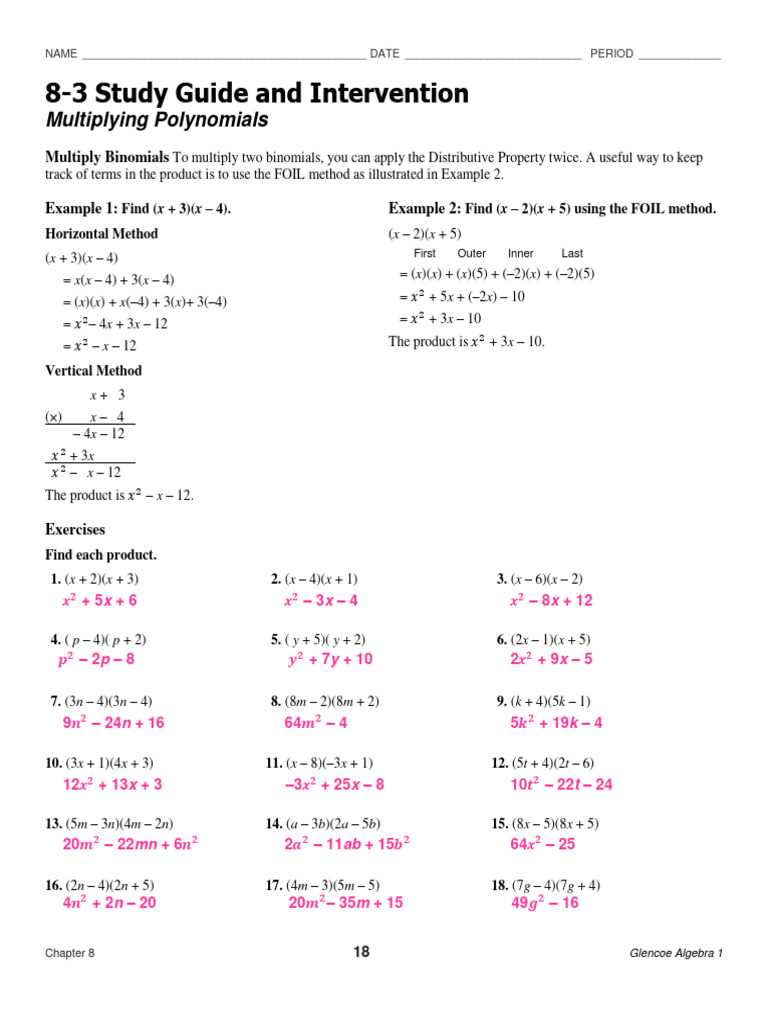 multiplying polynomials worksheet answers key