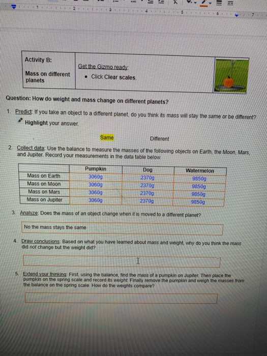 center of mass gizmo answer key
