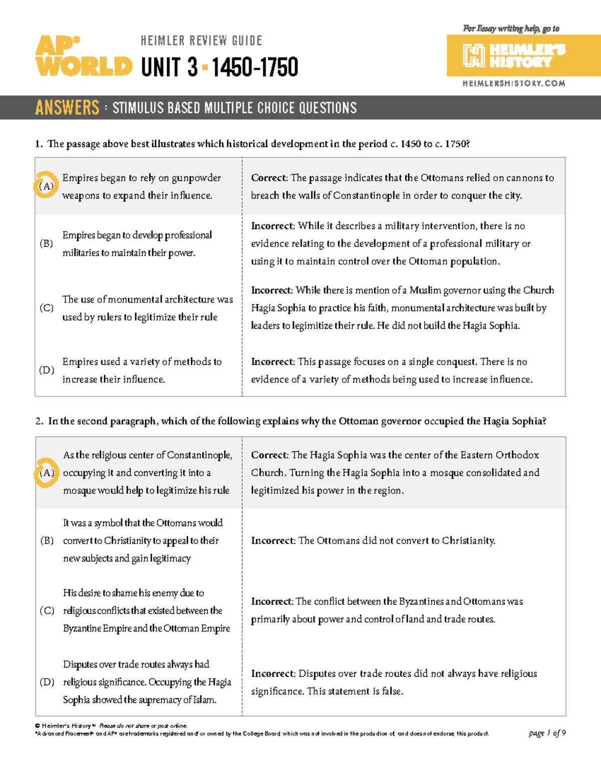 ap world answer key
