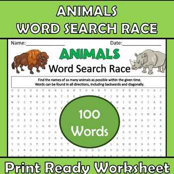 101 animals word search answer key