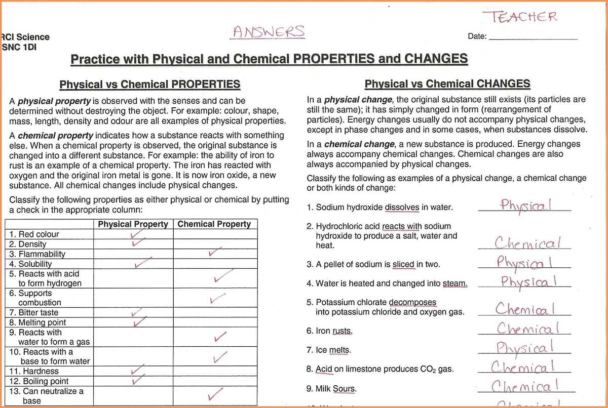 changes in matter review and reinforce answer key